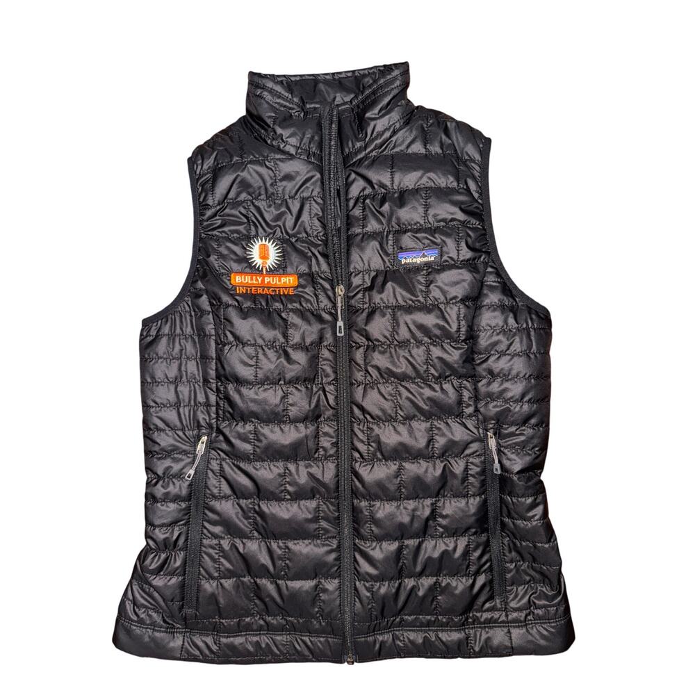 PATAGONIA Black Nano Puffer Vest Brand Logo Mock Neck Zip Women's Medium M NEW